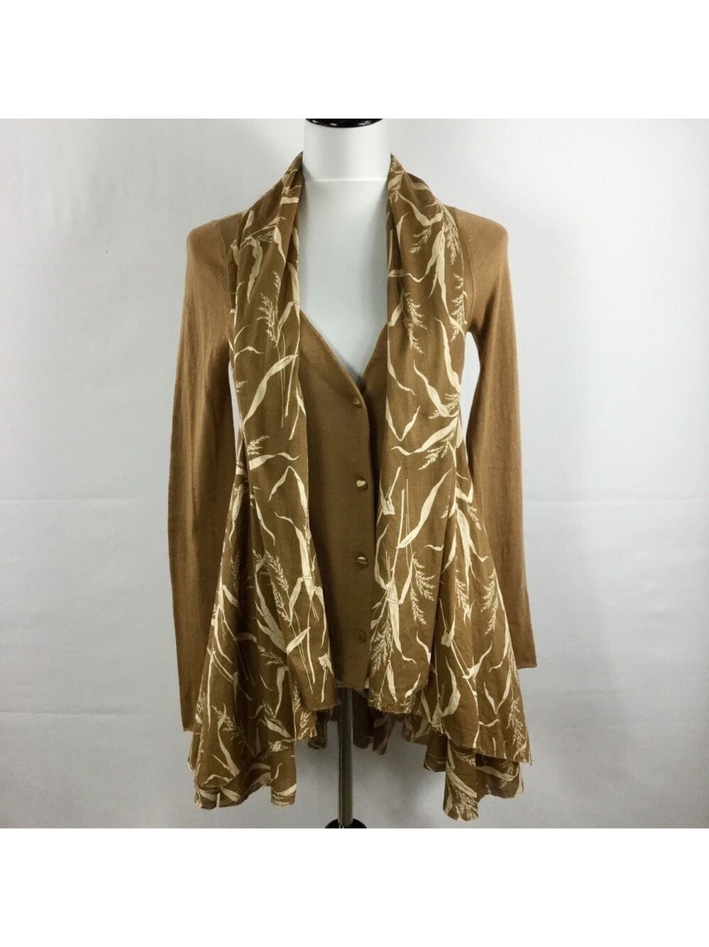 ANTHROPOLOGIE Knitted & Knotted Linen Blend Wheat Scarf Cardigan Size XS